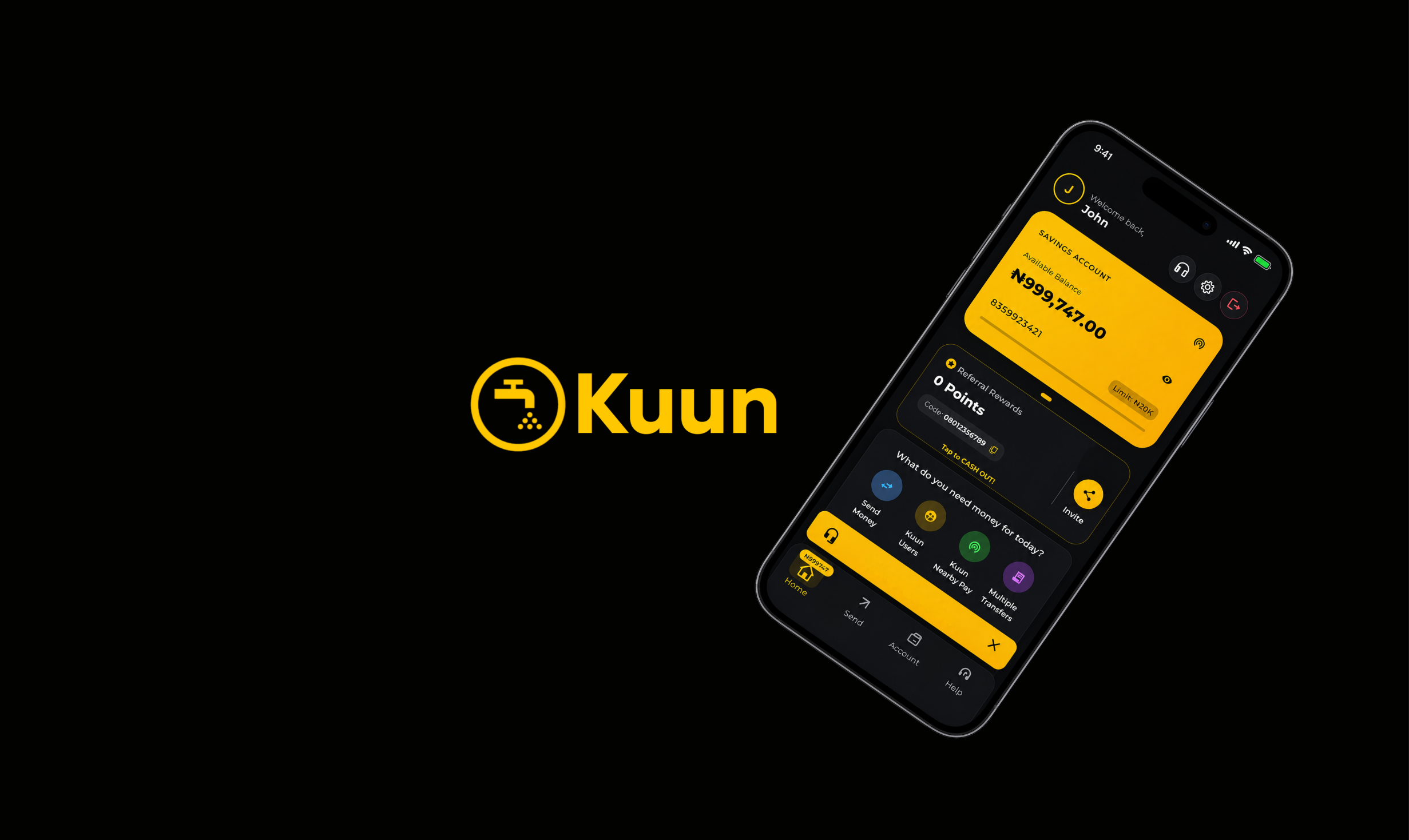 The KuunApp mobile banking application shown on a smartphone